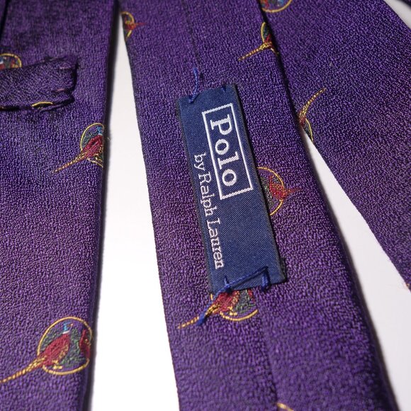 Vintage Ralph Lauren 100% Silk Embroidered Pheasant Tie Hand Made In Italy - Picture 5 of 7